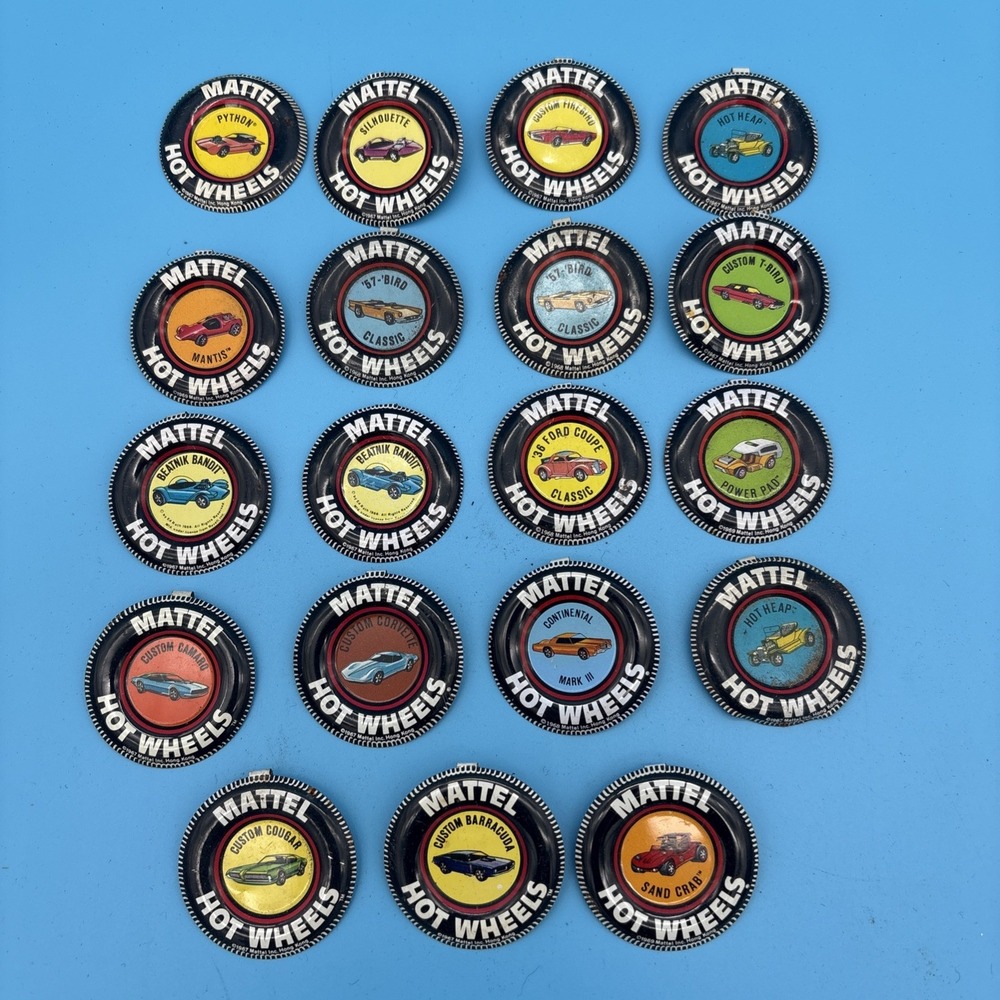 Vintage Hot Wheels Redline Metal Collector Buttons - Lot of 19 (1968-1970)